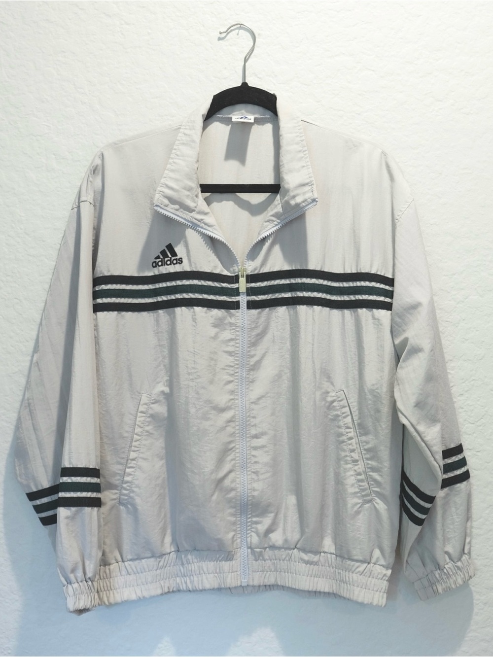 Vintage 90s Adidas by Descente Track Jacket Size S/M Made in Japan Gray Stripe